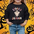 thumbnail image 2 of Krdevn Kids Retro Spooky Season Floral Ghost Bat Graphic Crewneck Sweatshirt Long Sleeve Casual Pullover Top for Halloween Holiday Outfit Black,8-9 Years, 2 of 4