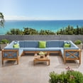 thumbnail image 2 of Timothy Outdoor 9 Seater Acacia Wood Sectional Sofa Set, Teak Finish, Blue, 2 of 10