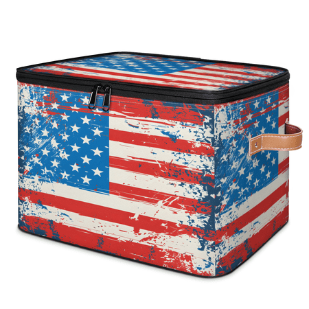 CURLYOOT American Flag Fabric Storage Bins with Lids 4 of July Independence Day Foldable Storage Boxes Washable Storage Cube Closet Bedroom Home Organizer Containers with Handles
