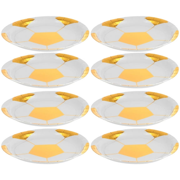 MLINS Golden Football Printing Paper Plates for Party Disposable Dinner Dishes 16 Pieces