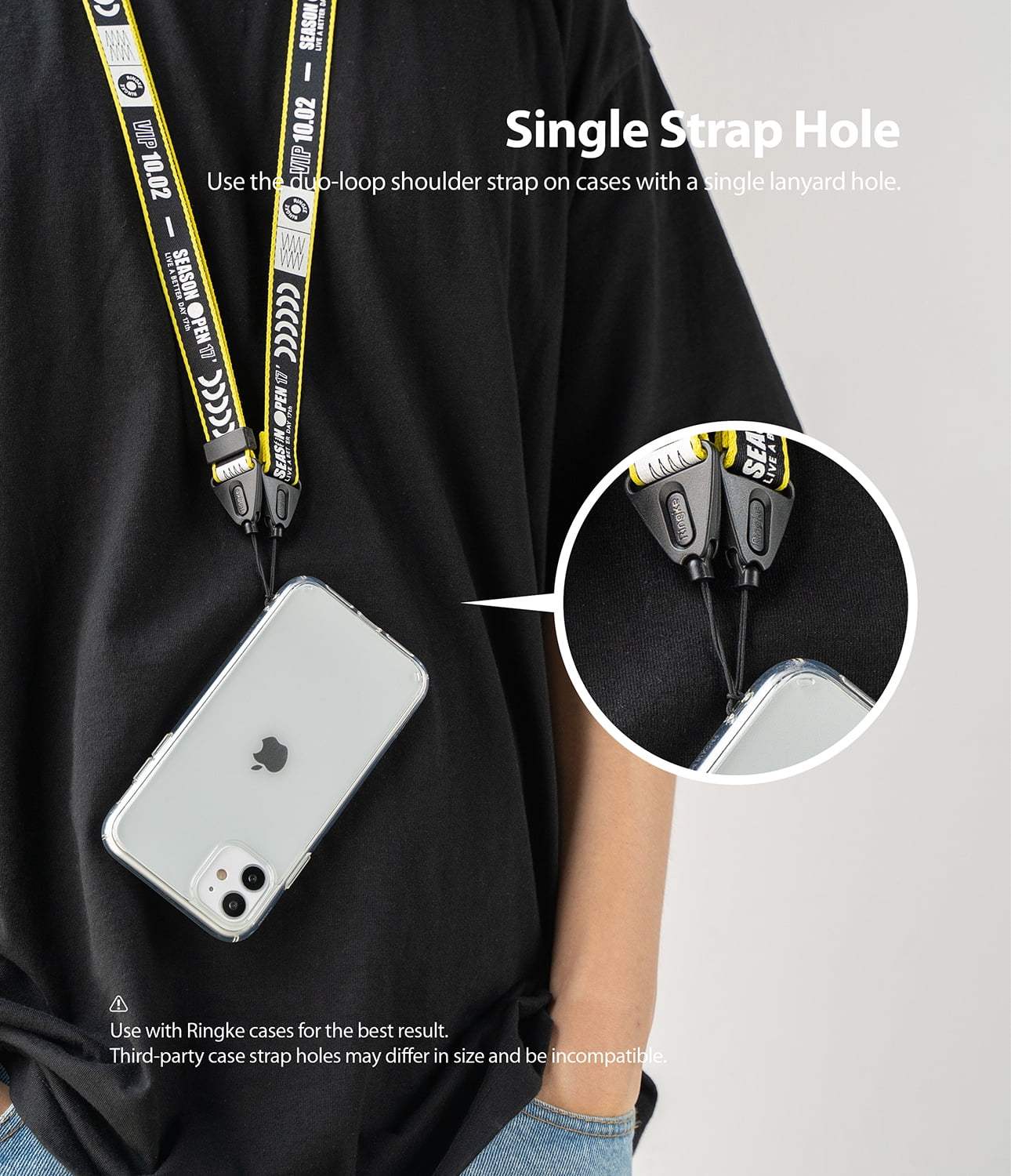 Ringke [Shoulder Strap] for Cell Phone Cases, Keys, Cameras & ID QuikCatch Lanyard Adjustable Crossbody String - Ticket Band Black