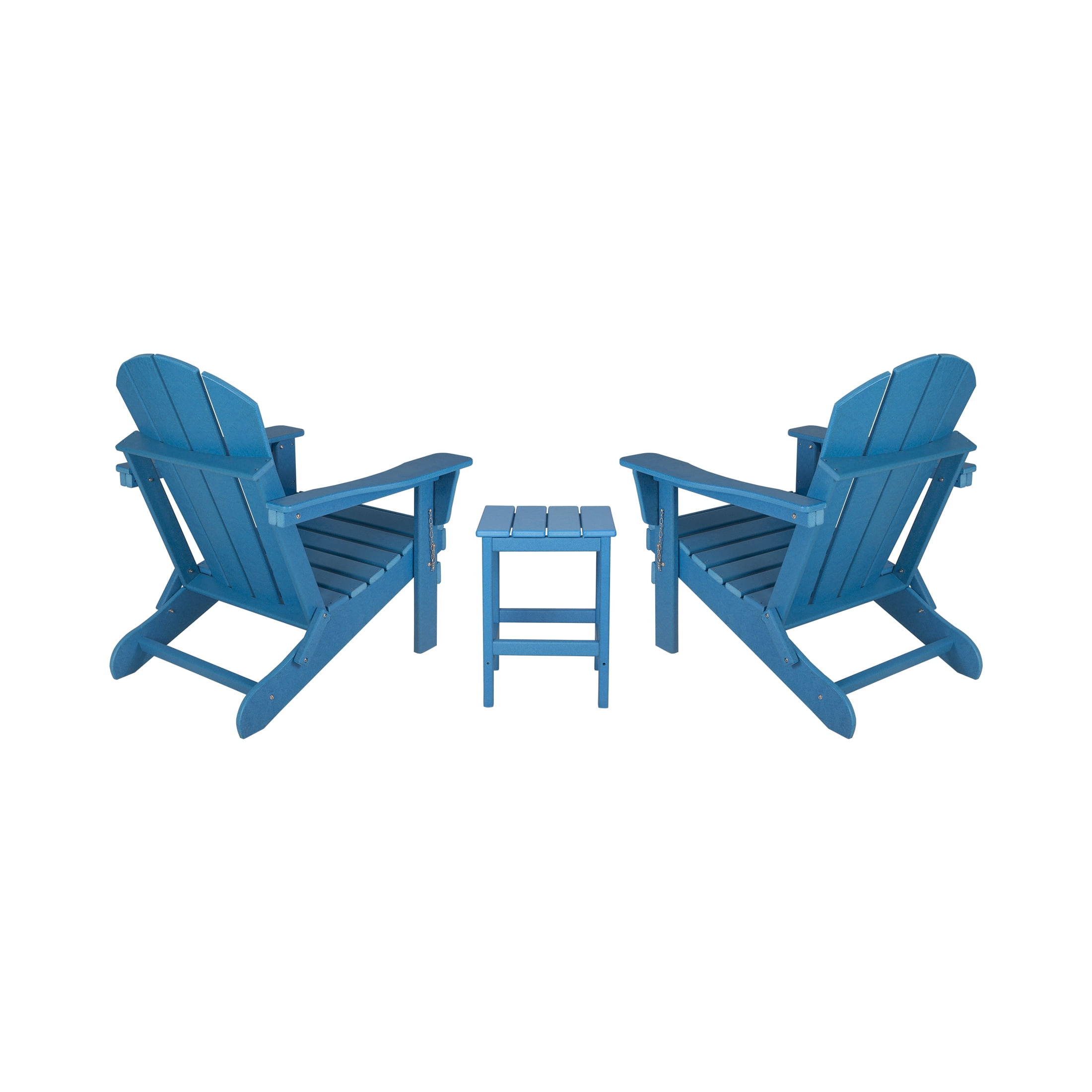 Polytrends  Laguna Hdpe All Weather Outdoor Patio Foldable Adirondack Chairs With Side Table (3-Piece Set) Pacific Blue