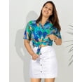 thumbnail image 2 of LA LEELA Button Down Shirt for Women Casual Beach Party Blouse Shirt Summer Short Sleeve Tropical Vacation Tops Button up Hawaiian Shirts Blouses for Women S Leaves, Blue, 2 of 3