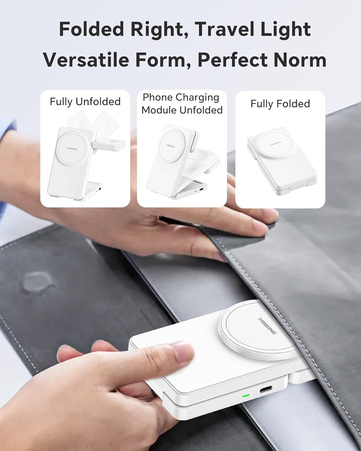 3 in 1 Charging Station for iPhone 17/16/15/14/13/12 Series, Wireless Charger for Apple Watch，Travel Magnetic Charging Stand for AirPods (White)