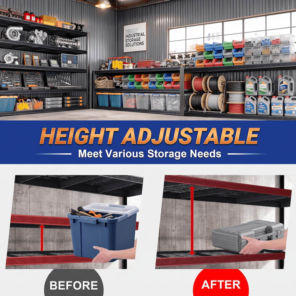 UBERLYFE Heavy Duty Garage Shelving Unit 3000 LBS, 5 Tier Adjustable Metal Storage Shelves, 62" W x 24" D x 72 H", Extra Wide Garage Storage Rack for Warehouse Basement Pantry