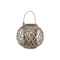 thumbnail image 1 of Urban Trends Collection 57625 Bamboo Round Bellied Lantern with Rope Handle, Wooven Rim Mouth & Diagonal Lattice Design Body, Hurricane Glass Candle Holder & Weathered Finish Dark Elm - Large, 1 of 1
