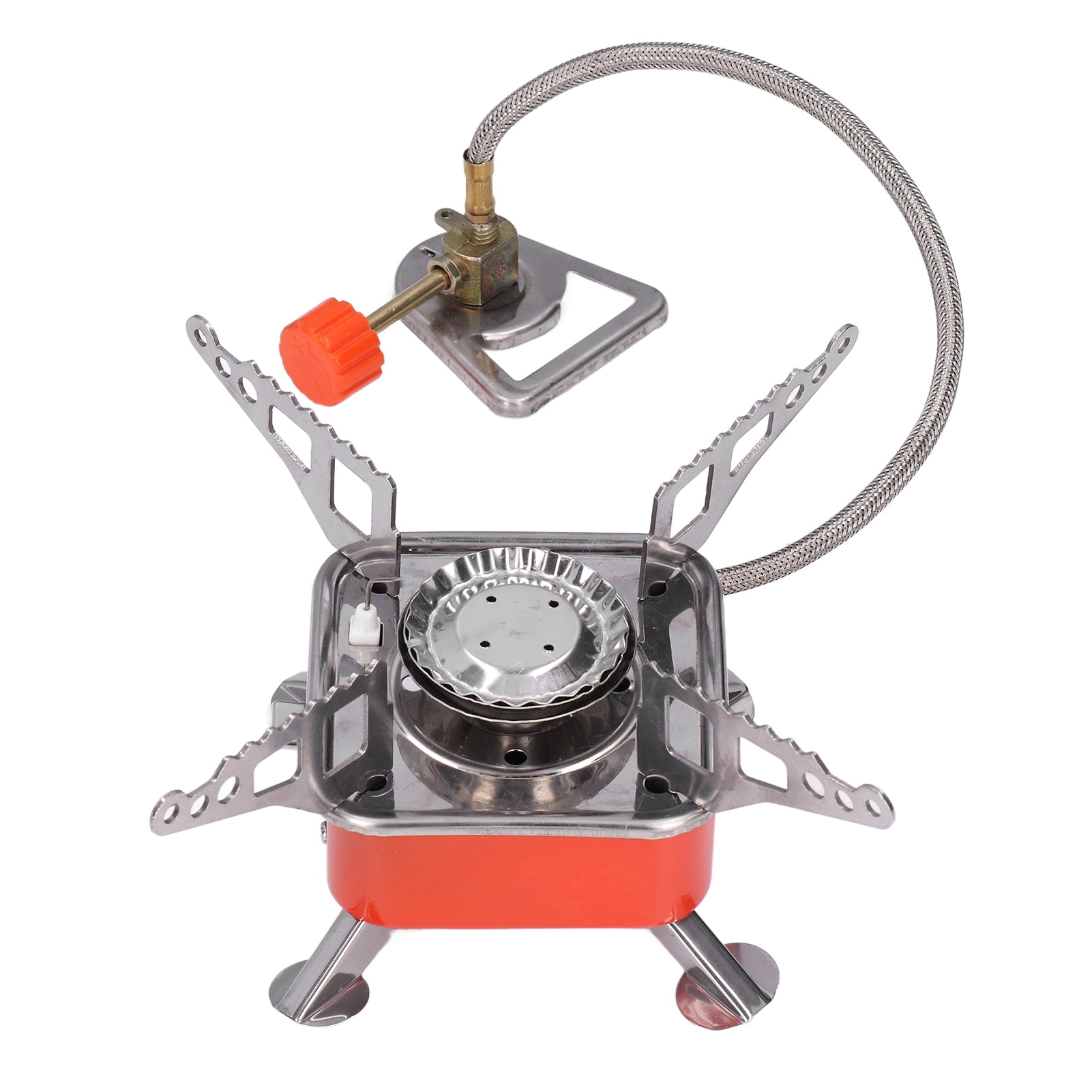 Rupoun Foldable Camping Stove Portable Stainless Steel Aluminum Alloy Backpacking Gas Stove Small Square Burner for Hiking Picnic Outdoor Cooking Equipment Silver Orange 4.72 inches / 12 cm