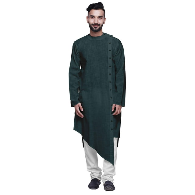 Atasi Kurta-Chemise pour Homme en Coton Flex, Uni, Col Rond, Tenue Festive de Designer