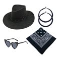 thumbnail image 2 of Unisex Retro Western Cowboy Cowgirl Hat Breathable Outdoor Sun Hat with Sunglasses Decor Earrings for Daily Wear & Gifting Black One Size, 2 of 5