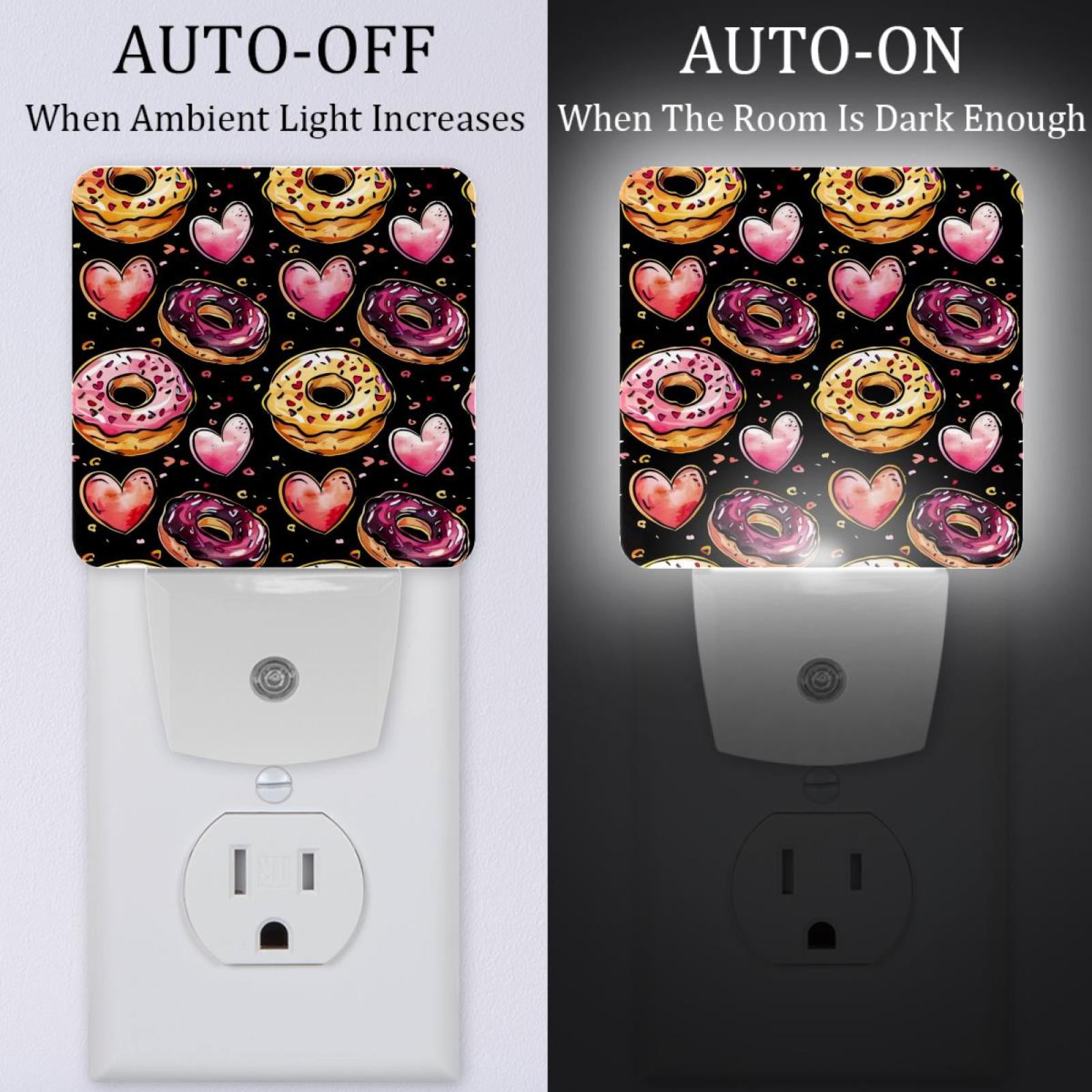 PhooArto Donuts Love Hearts Pattern Plug in LED Night Light Auto Sensor Dusk to Dawn Decorative Night for Bedroom, Bathroom, Kitchen, Hallway, Stairs, Baby's Room, Energy Saving