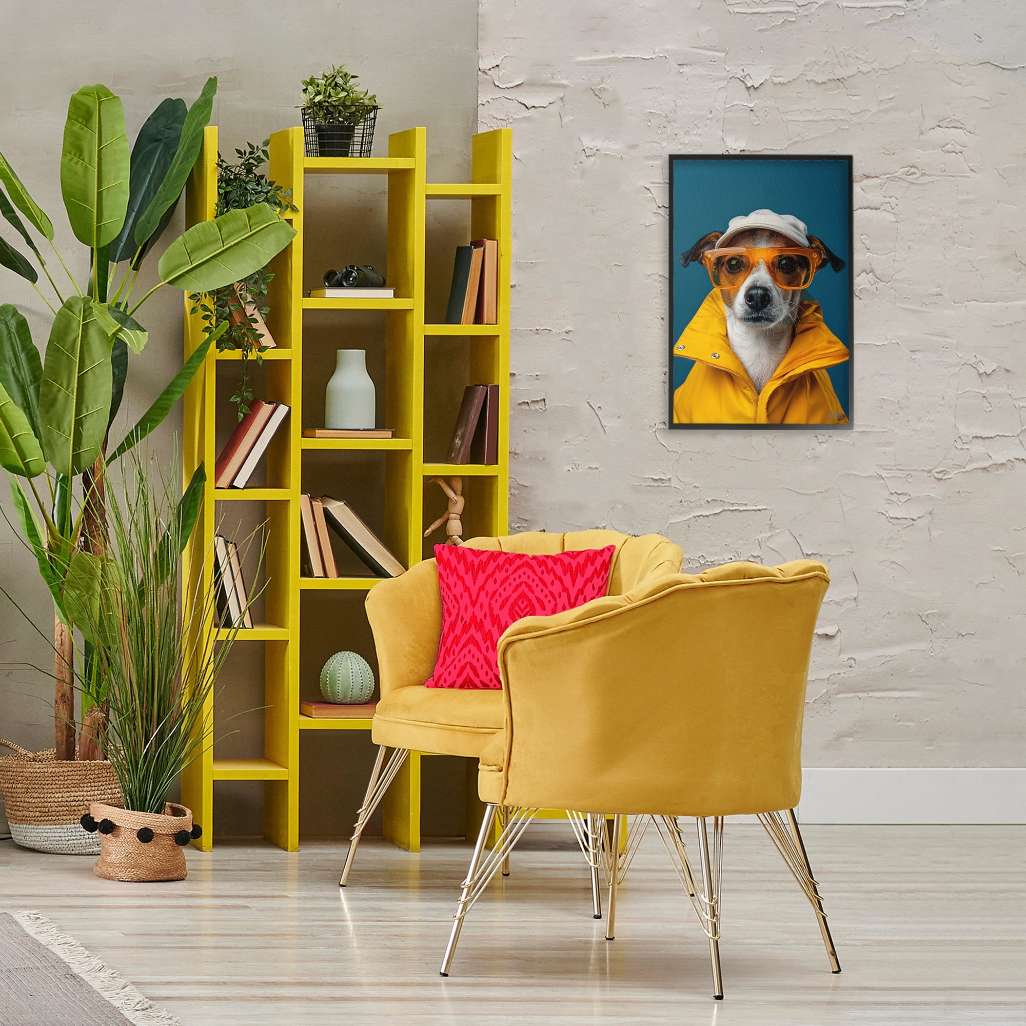 Stupell Industries Trendy Dog Friend Animals & Insects Painting Black Framed Art Print Wall Art, 16 x 24