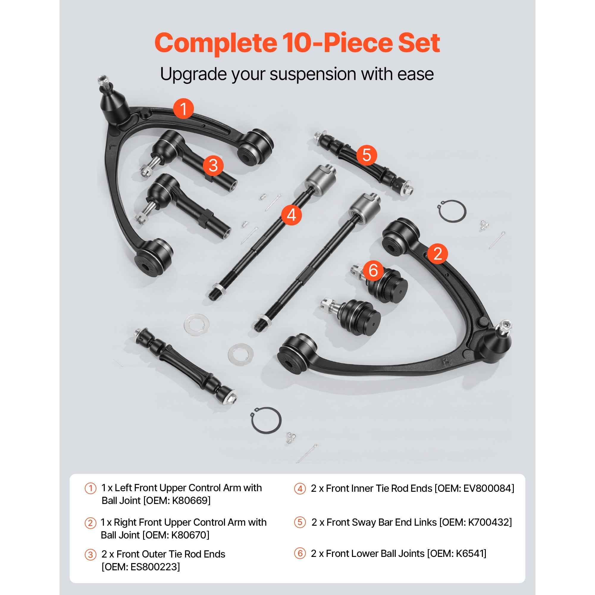 KFFKFF Left and Right Front Upper Control Arms Kit with Ball Joint, Suspension Kit Compatible with 2007–2013 GMC, 2007–2014 Cadillac & Chevrolet (10PCS)