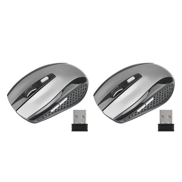 bedienty Computer 2.4Ghz Wireless Optical Mouse with USB Receiver Low Latency 6 Buttons Plastic Gaming Mice DPI Adjustable Grey 2Set