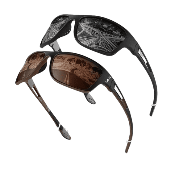 Lentes De Sol Polarizados Hombres Protección Uv400 2 Piezas Lab.G, negro  marrón