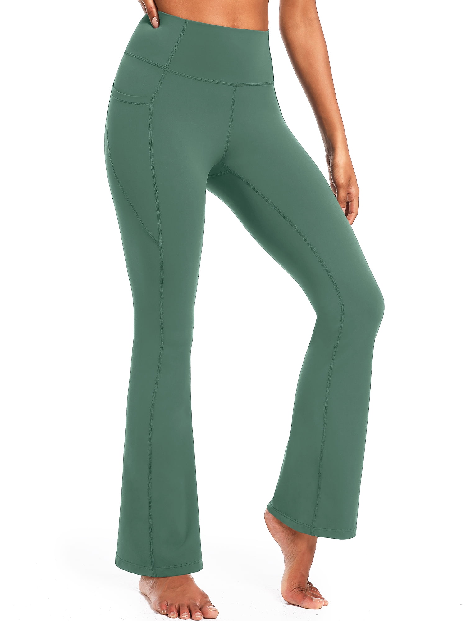 NELEUS Womens Flare Leggings for Yoga Workout Lycra High Waist Stretch Bootcut Pants with Two Pockets,Lake Green,US Size S
