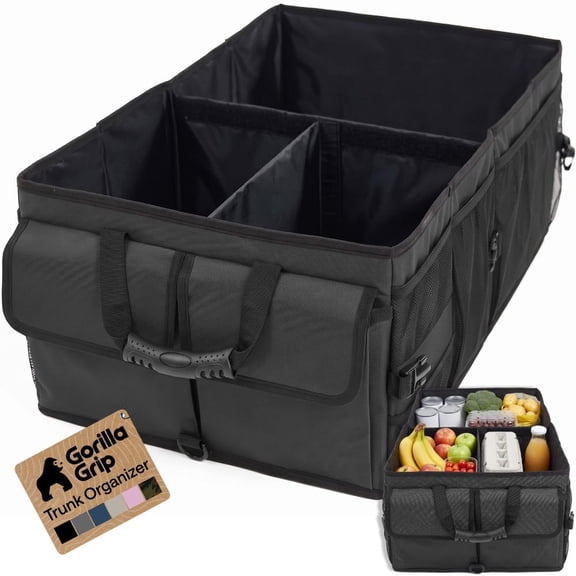 GORILLA GRIP Trunk Storage Organizer, Collapsible Container for Car Sedan or SUV, Black
