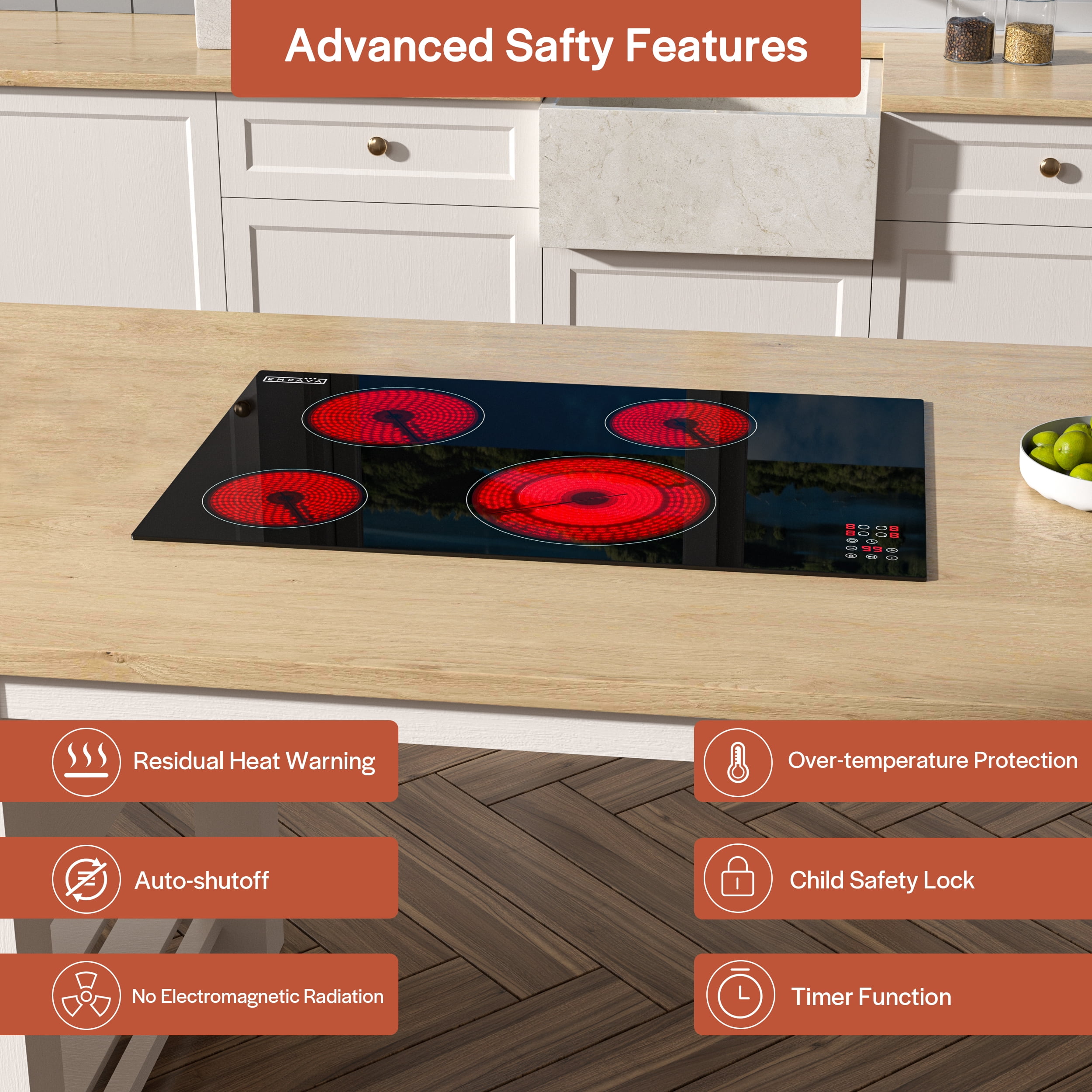 Built-In 30-in 4 Elements Smooth Surface (Radiant) Black Electric Cooktop Including Dual-Ring Element