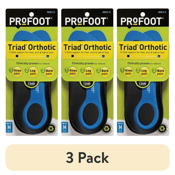 (3 pack) PROFOOT Triad Orthotic Insoles for Knee, Leg & Back Pain, Men's 8-13, 1 Pair