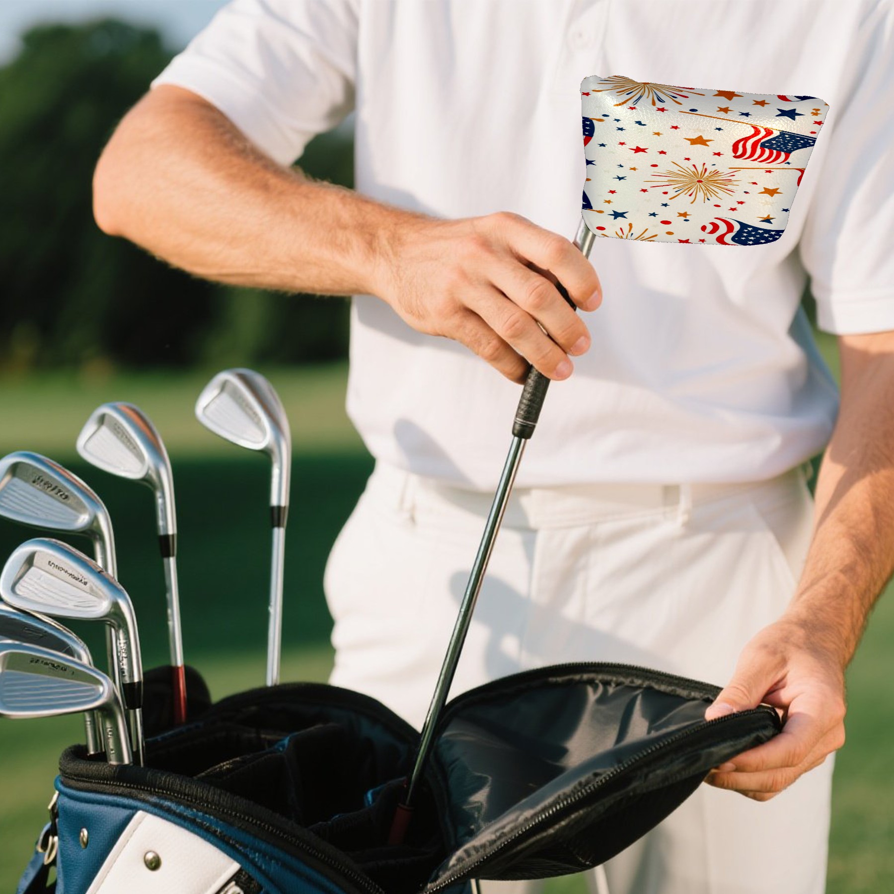 Golf Mallet Putter Cover Premium Leather Golf Putter Head Cover with Magnetic Closure Golf Cover for Men and Women National Flag Fireworks