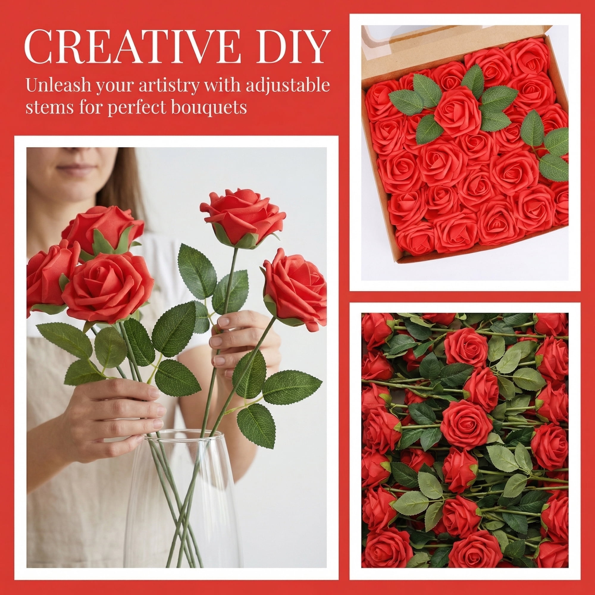 Unique Bargains Artificial Detachable Rose Silk Flower Red 7.1"