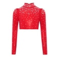 thumbnail image 1 of Nyeemya Girls Hip Hop Jazz Dance Crop Top Costume Sparkling Rhinestone Long Sleeve for Lyrical Latin Ballet Performance Red 6, 1 of 7