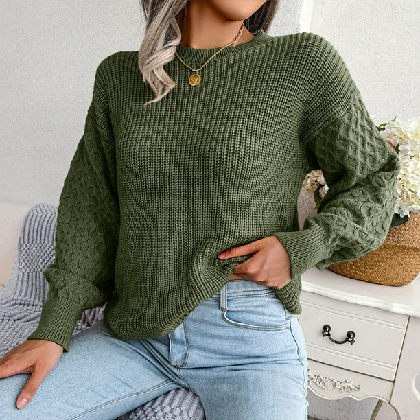 Women's Ribbed Knit Sweater Long Sleeve Crewneck Fall Winter Sweaters  Casual Loose Soft Pullover Knitwear Tops