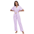 thumbnail image 2 of MAYFISH 100% Cotton Women's Pajamas Sets Button Down Sleepwear Short Sleeve with Long Pants Lounge Pj set(Light Purple, XL), 2 of 5