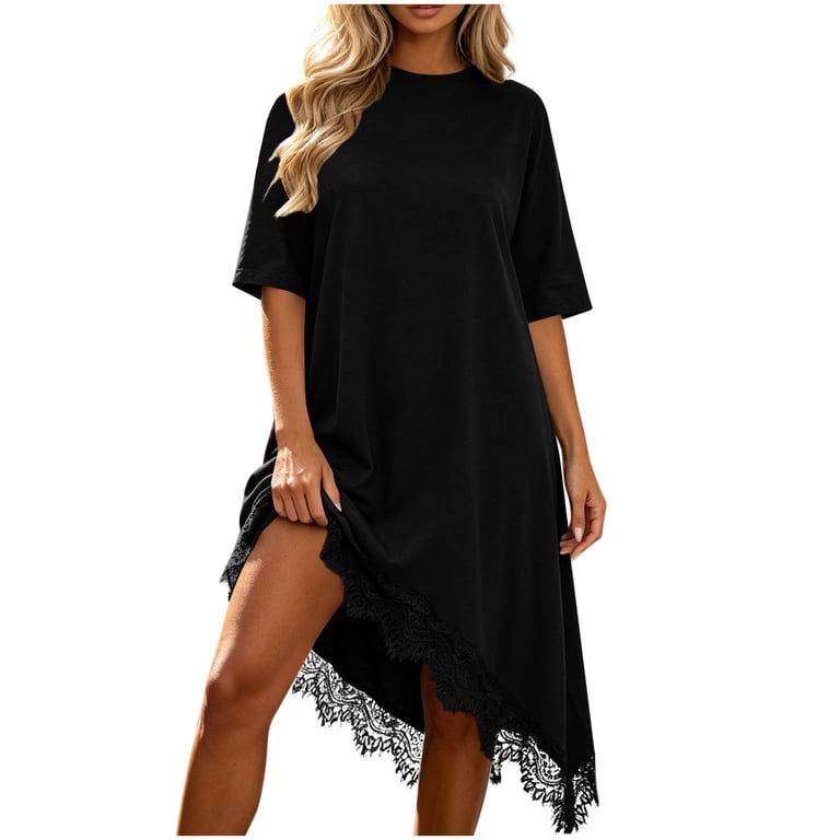 hi low shirt dress plus size Slaydiva Plus Size Women's Solid Color Half Sleeve Single Breasted High Low  Hem Shirt Dress