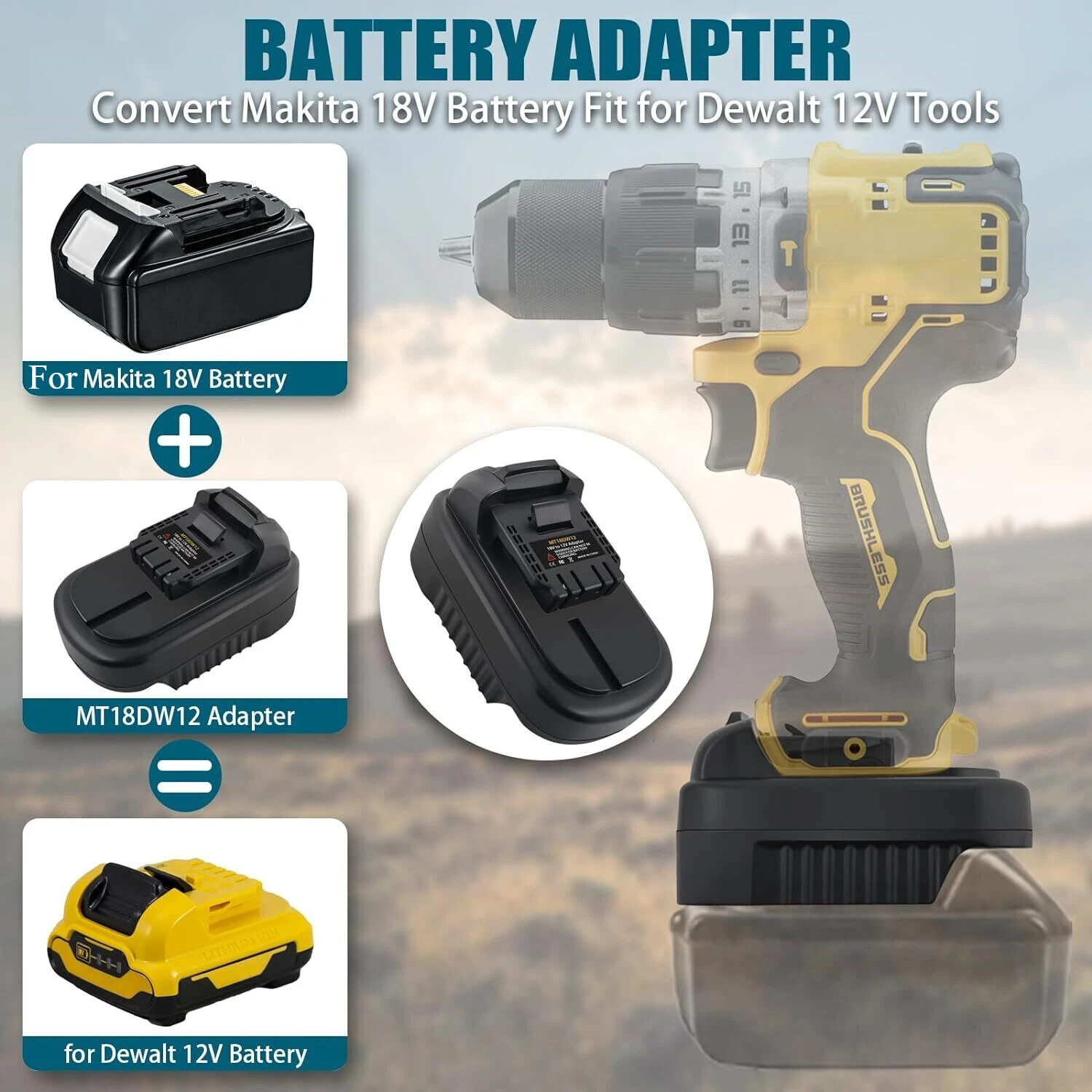 Battery Adapter for Makita 18V Li-ion Battery Convert To for Dewalt 12V Tool Use