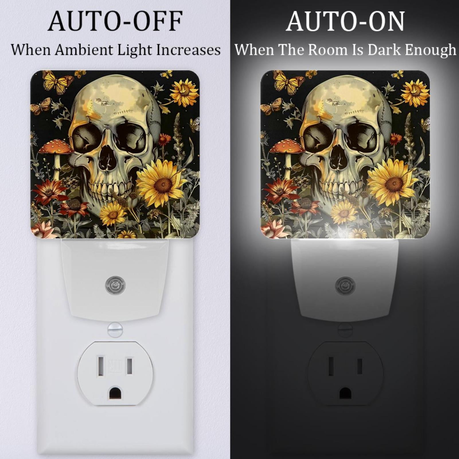 PhooArto Mushroom Sunflower Skull Plug in LED Night Light Auto Sensor Dusk to Dawn Decorative Night for Bedroom, Bathroom, Kitchen, Hallway, Stairs, Baby's Room, Energy Saving