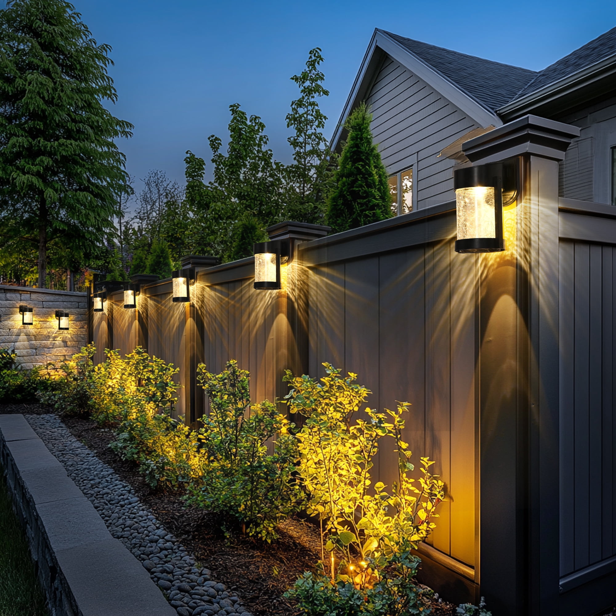 FKHouse Solar Outdoor Wall Lanterns, 2 Pack Outdoor Waterproof Lights Fixtures Wall Sconce with Glass for Patio, Garden