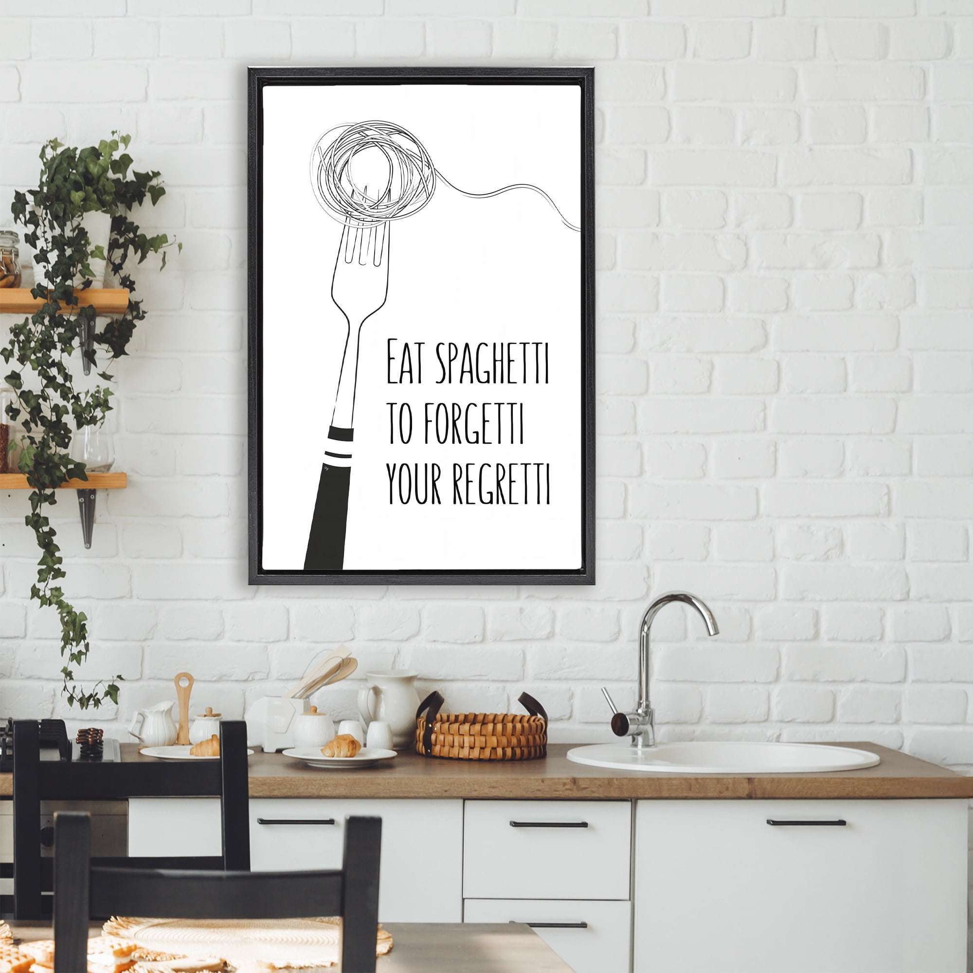 Stupell Industries Funny Spaghetti Sass Black Framed Floater Canvas Wall Art, design by Martina Pavlova