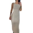 thumbnail image 4 of xiaxaixu Femmes Tricot Robe, Sans Manches Dos Solide Slim Ajustement Robe Longue d'Été pour Cocktail de Fête, 4 of 9