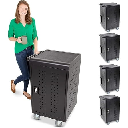 4-Pack | Line Leader 30 Unit Mobile Charging Cart with Locking Cabinets | UL Safety-Certified Charging Station for 30 Tablets, Laptops or Chromebooks | ANSI/BIFMA Standard Laptop Cart & Storage Cart