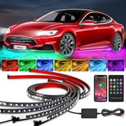 Nilight 4Pcs Car Underglow Neon Accent Strip Lights 256 LEDs RGB Multi Color DIY Sound Active Function Music Mode with APP Control and Remote Control Underbody Light Strips, 2 Years Warranty