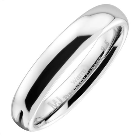 MJ Metals Jewelry Men / Women White Tungsten Carbide 4mm Classic Polished Wedding Band Ring Size 11.5