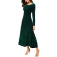 thumbnail image 2 of Vestido Urban CoCo de manga larga de terciopelo fruncido, verde elástico, 2 of 6