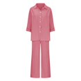 thumbnail image 4 of BLOCLOALO 2 Piece Lounge Set Long Sleeve Collared Shirts Linen Summer Loose Wide Leg Pant Matching Set Plus Size Outfits Button Down Shirts Trendy Business Sets Comfortable Lounge Sets Pink L, 4 of 7
