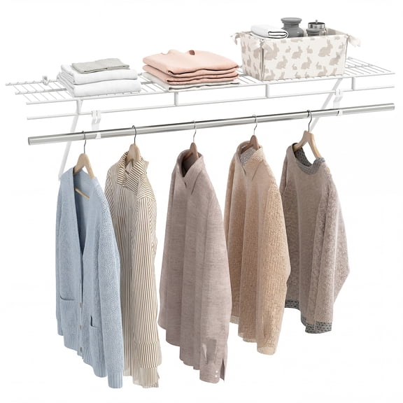 Patiojoy Closet Shelf with Hanging Rod 4 ft x 12 in Wall Mounted Wire Shelving Kit with Storage Shelf & Clothes Rod