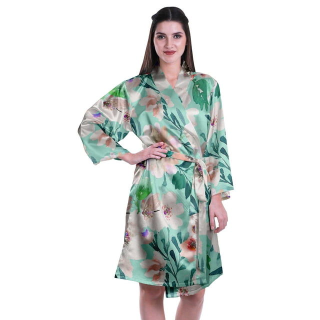 Moomaya Kimono Imprimé pour Femmes Robe de Mariée en Satin Soie Vêtements de Détente