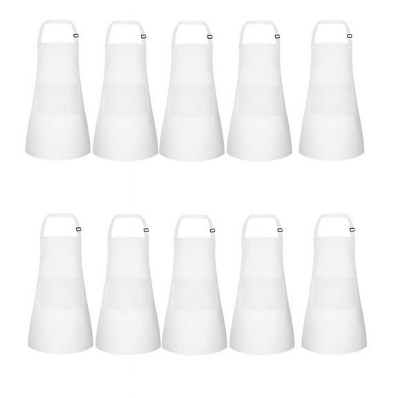 10 Pack Kids Apron Adjustable Children Apron with 2 Pockets Chef Painting Apron for Cooking Baking Painting White