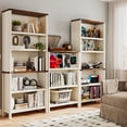 thumbnail image 3 of FIAKOA 71” Tall 5-Tier Bookcase Set of 2, Wooden Freestanding Display Bookshelf with Adjustable Shelves for Home Office Bedroom, White, 3 of 8