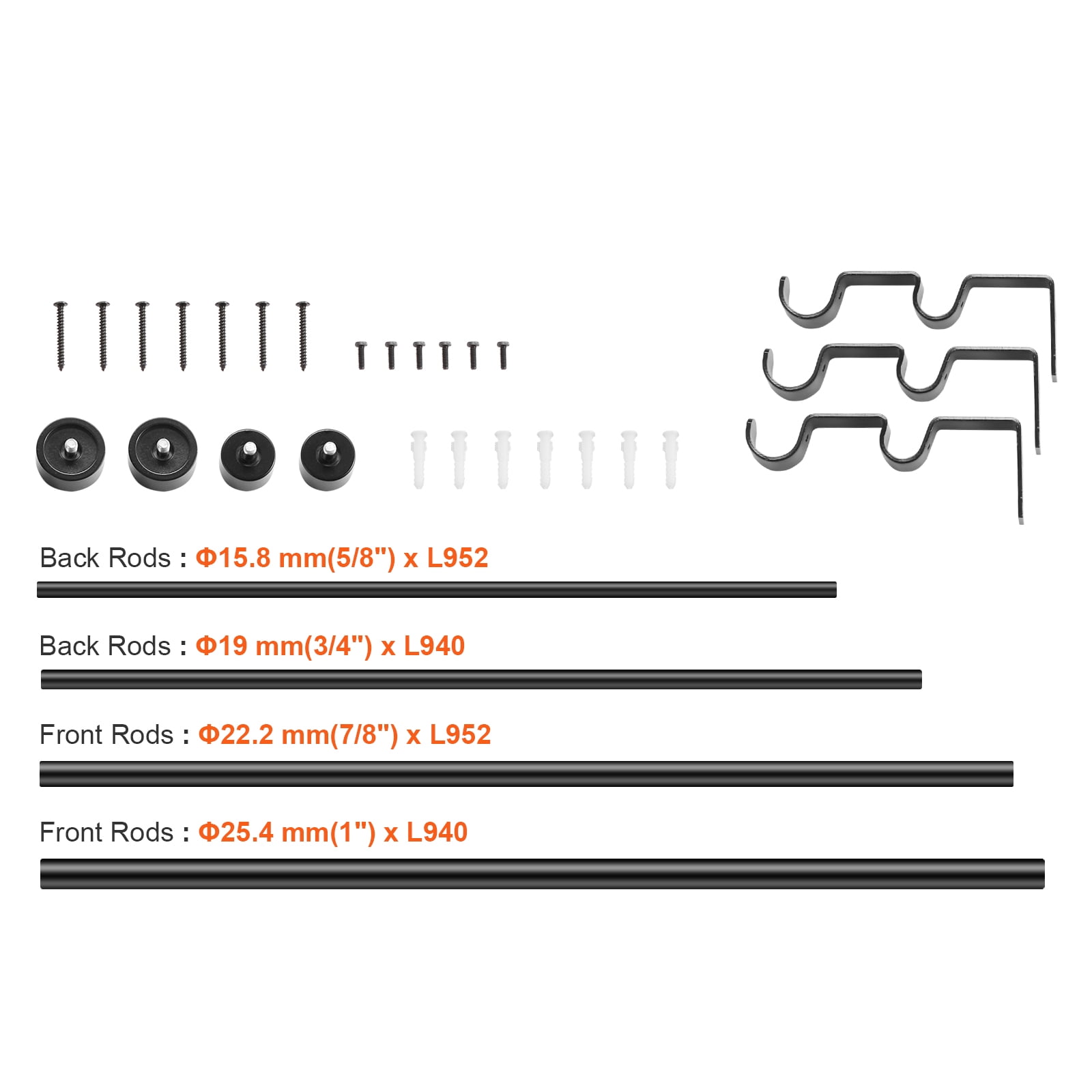 BENTISM Double Curtain Rods for Windows 36 to 72 inches(3-6ft), Adjustable Telescoping Double Curtain Rod with with Cap Finials, 1" and 3/4" Diameter, Heavy Duty Double Drapery Rod for Sheer and Blac