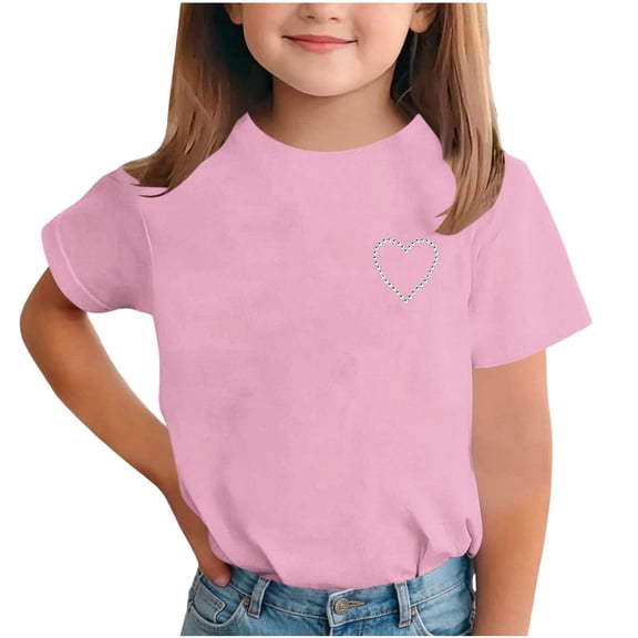 Mooqilaa Girls T Shirts Size 10-12, Fashion Short Sleeve Crew Neck Printed Kids Summer Tops Pink