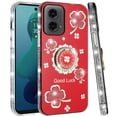 thumbnail image 4 of For Motorola Moto G 5G 2024 Splendid Glitter with Diamonds All Around Edges Ring Stand Case Cover - Red, 4 of 4