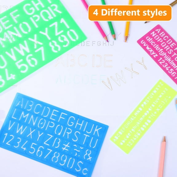 TEHAUX 4-Piece Washable Plastic Cursive Letter Stencils Set in Assorted Colors for Crafting and Art Projects