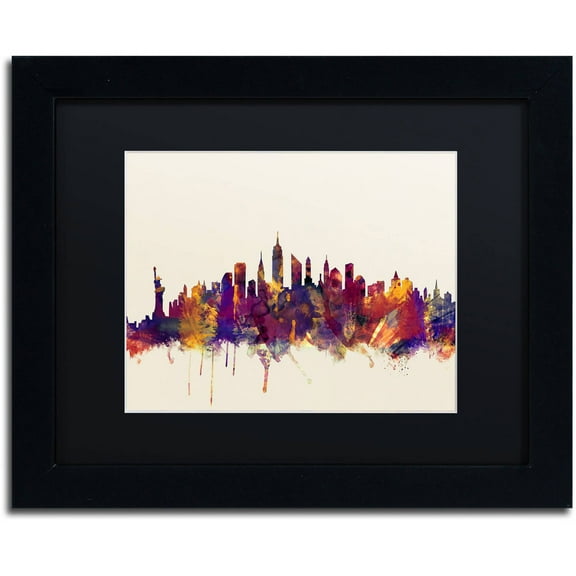 Trademark Fine Art "New York City Skyline" Canvas Art by Michael Tompsett, Black Matte, Black Frame