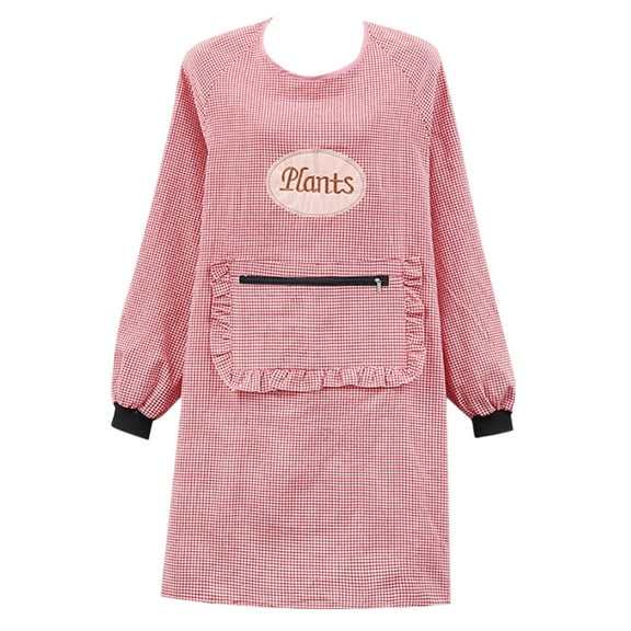 CMrtew Women's Long Sleeve Apron Oil-Proof Cotton Kitchen Cooking Apron with Pockets, Adjustable Neck Tie & Waist Belt Protective Baking, BBQ, Cleaning Apron