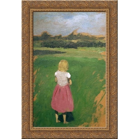 Maedchen auf der wiese 24x18 Gold Ornate Wood Framed Canvas Art by Hans am Ende