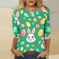 thumbnail image 2 of lcziwo Womens Easter Shirt Trendy 3D Bunny Rabbit Print Shirts Loose Casual Round Neck 3/4 Sleeve T-Shirt Cotton Pullover Tops Multicolor L, 2 of 6
